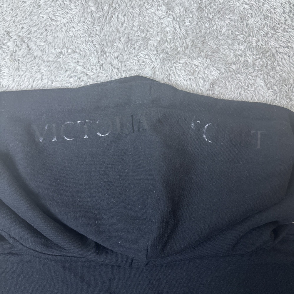 Victorias Secret Womens M Black Cropped Hoodie Pullover‎ Sweatshirt Cotton Blend - Picture 10 of 10
